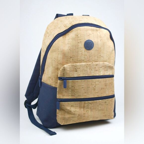 Onyx & Green Handbags - NWOT Onyx & Green Cork and Canvas Backpack DARK BLUE canvas and Tan Cork